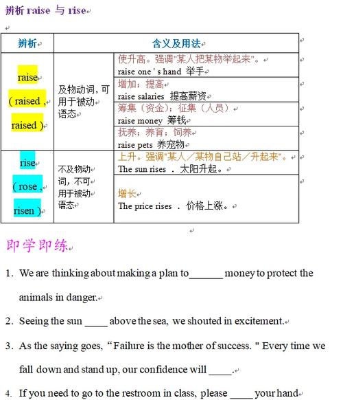 raise和rise的区别和用法