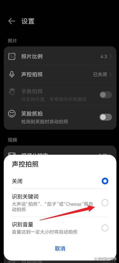 华为声控拍照在哪里设置